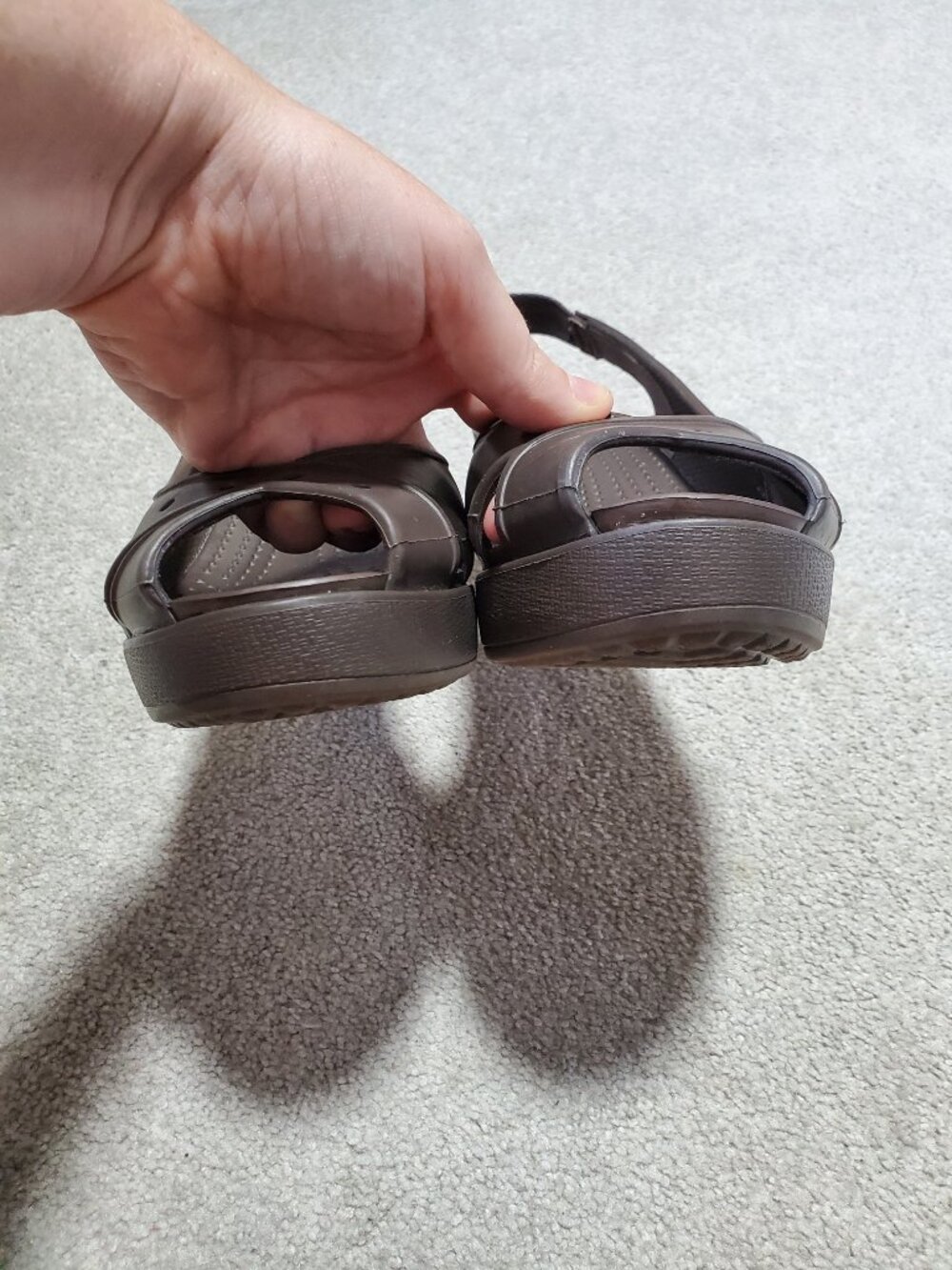 CROCS Farrah Wedge Sandals Brown Sz 9 Slingback Platform Peep Toe Summer Beach - Picture 7 of 14